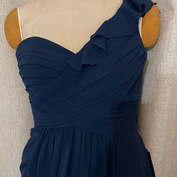 Wtoo Nordstrom Navy Blue Chiffon One Shoulder Gown 6 - Picture 4 of 7